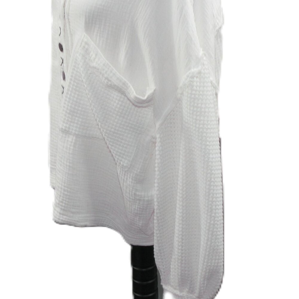 Pol White Multi-Media Button Front Oversized Blou… - image 6